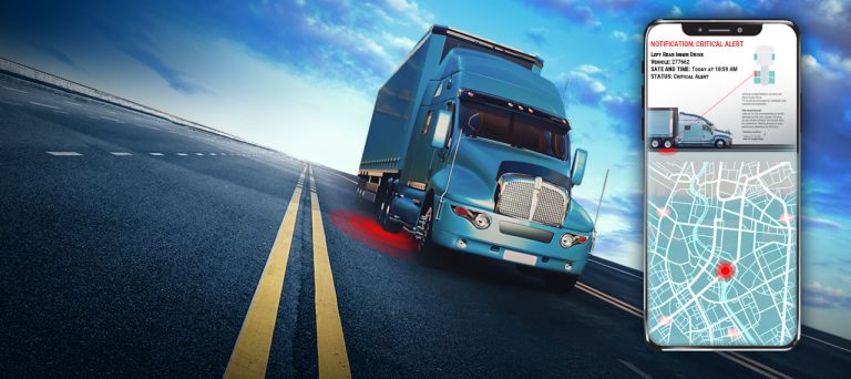 A car driving on a road next to a display of an Aperia app showing an inflation warning